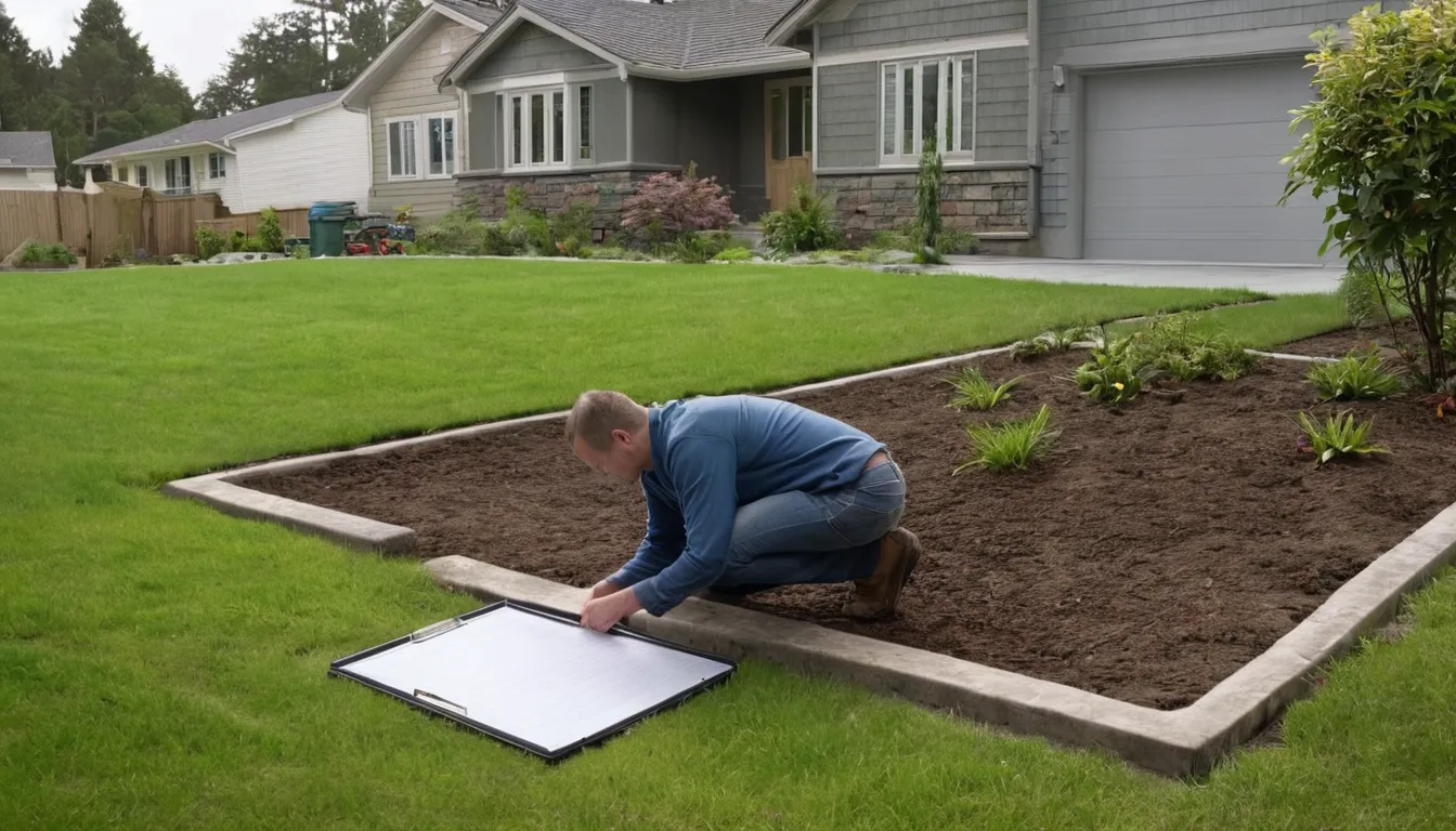 Provider checking a septic tank lid in a yard near New Castle