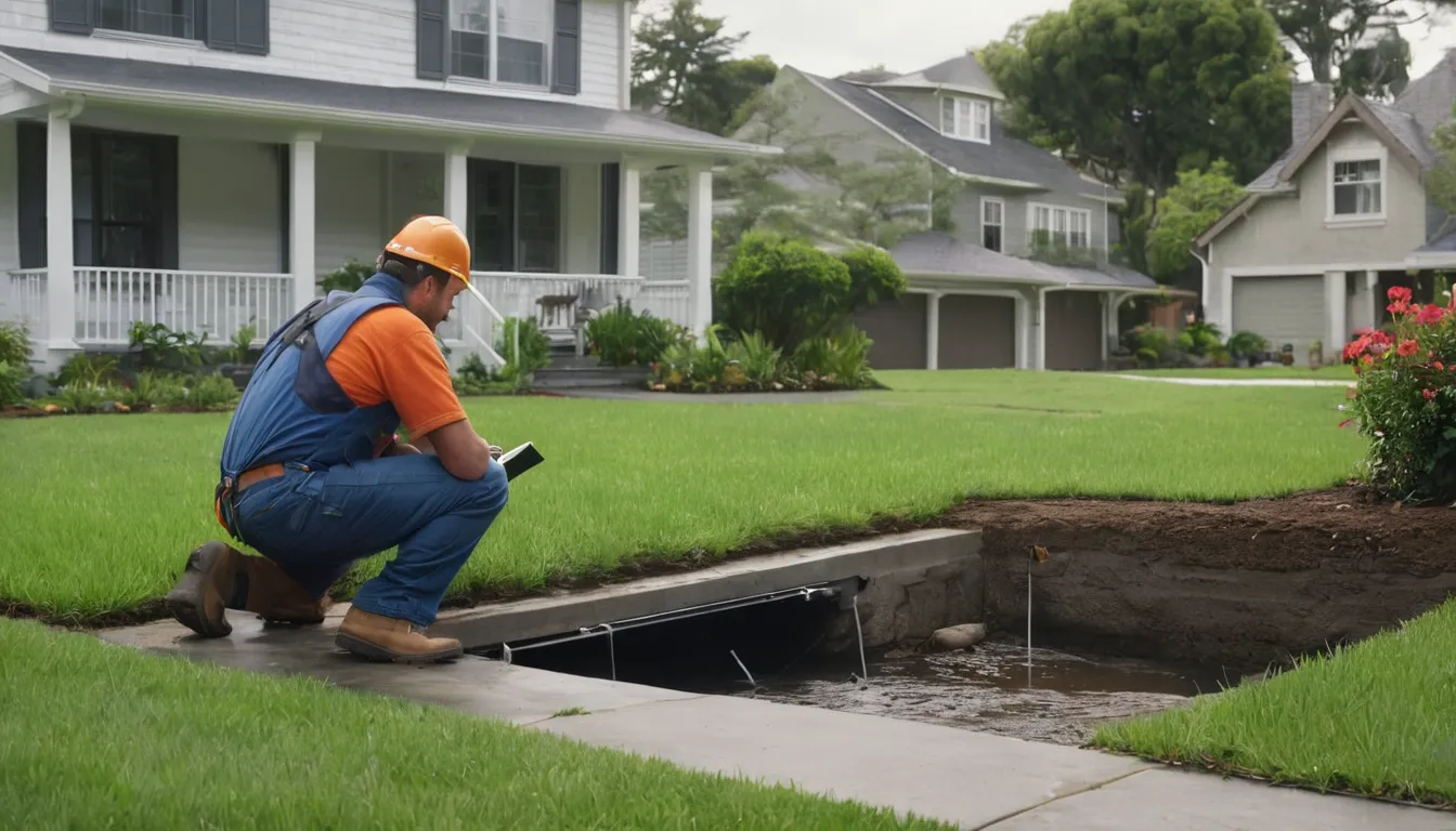 Provider inspecting a sewer cleanout in a yard of a home near New Castle